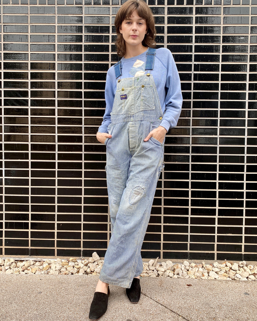 Baby Blue Patched OshKosh Overalls