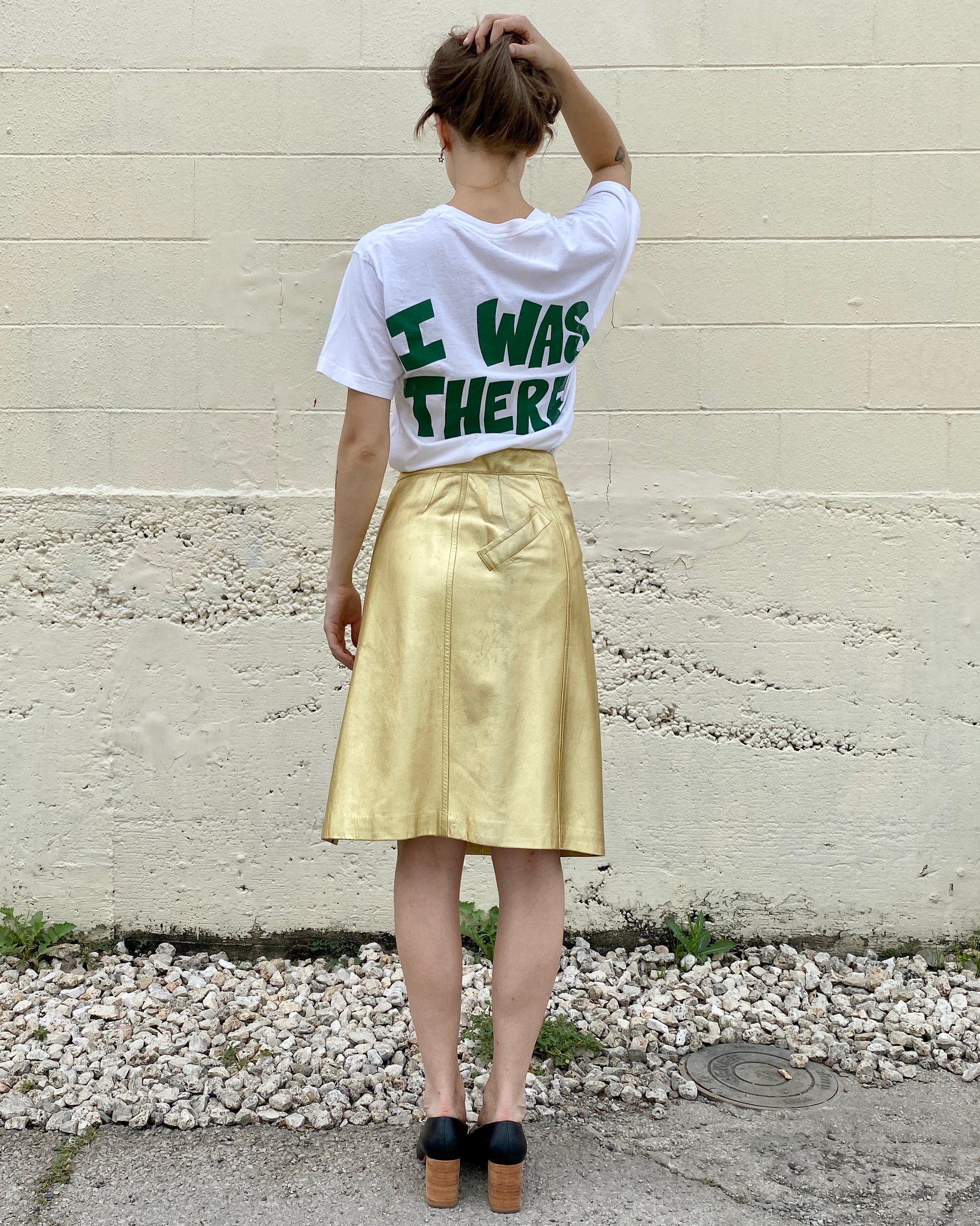 We're In The Money Gold Leather Yves Saint Laurent Skirt