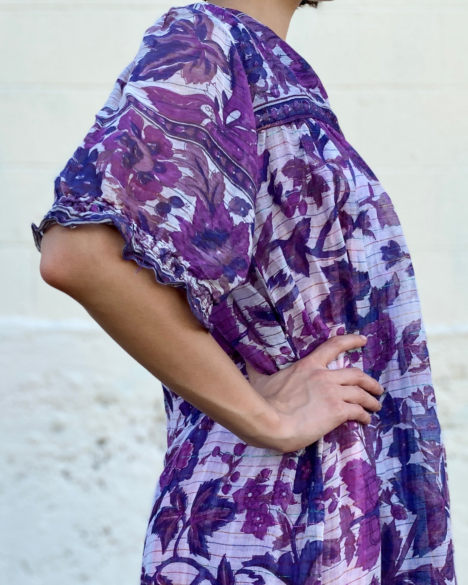 Floral Rhapsody Purple Indian Cotton Dress