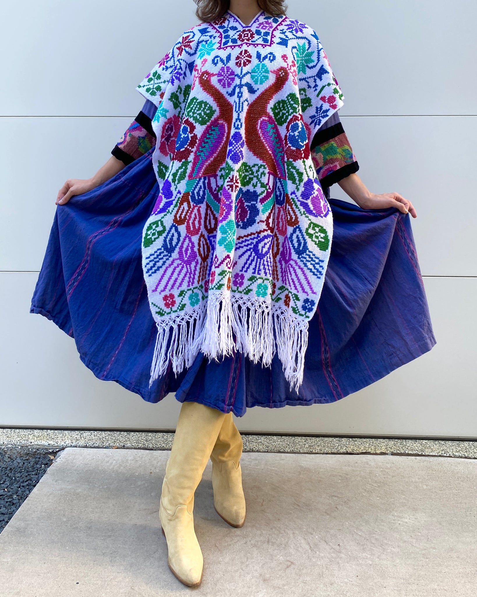 Peacock Daydream Cross Stitch Knit Poncho