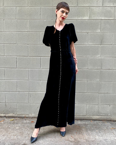 Midnight 30's Black Silk Velvet Maxi