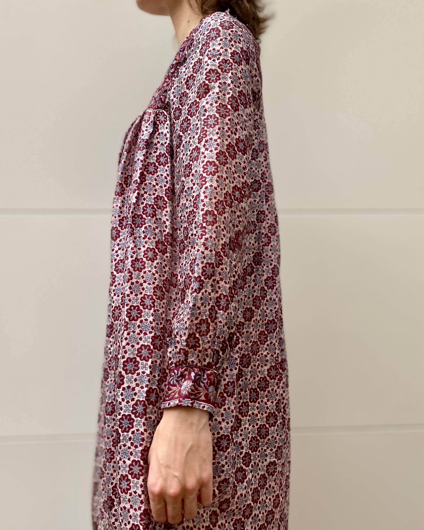 Maroon Reverie 70's Indian Silk Maxi Dress