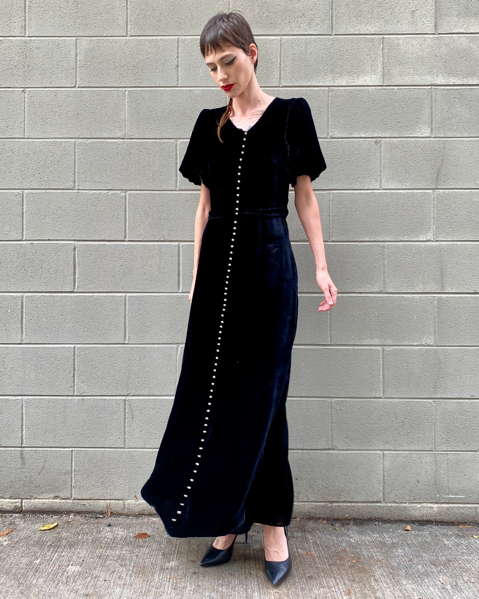 Midnight 30's Black Silk Velvet Maxi