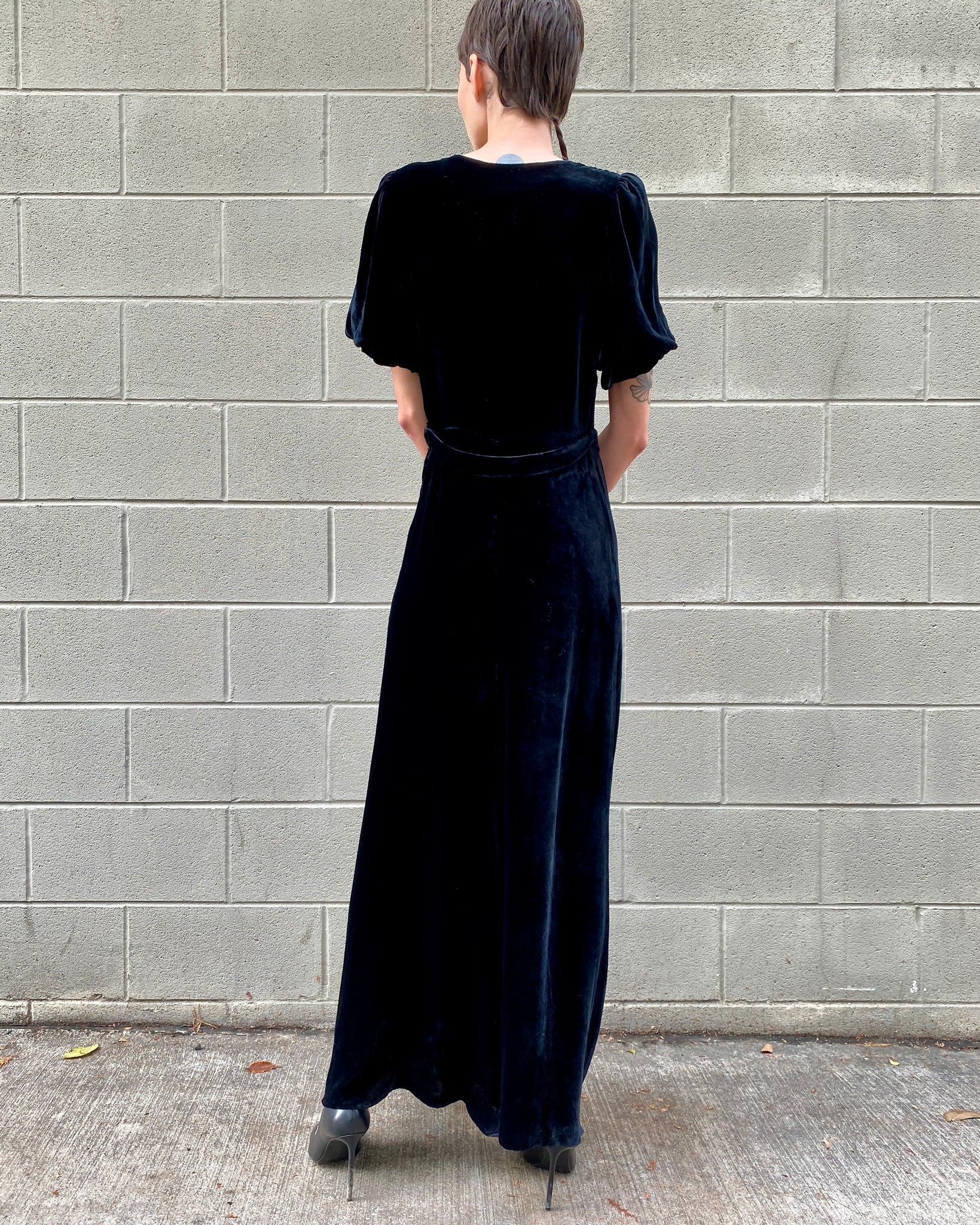 Midnight 30's Black Silk Velvet Maxi