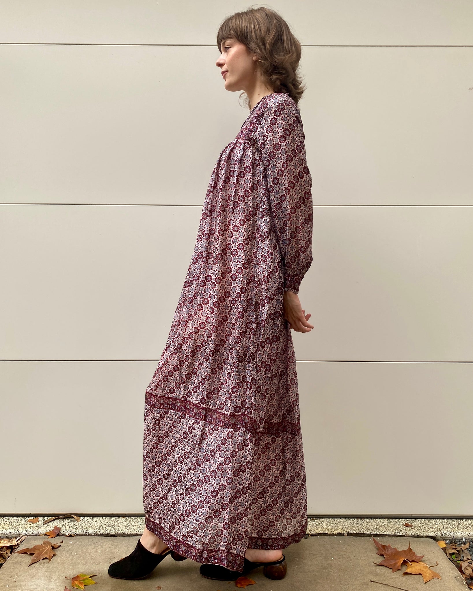 Maroon Reverie 70's Indian Silk Maxi Dress