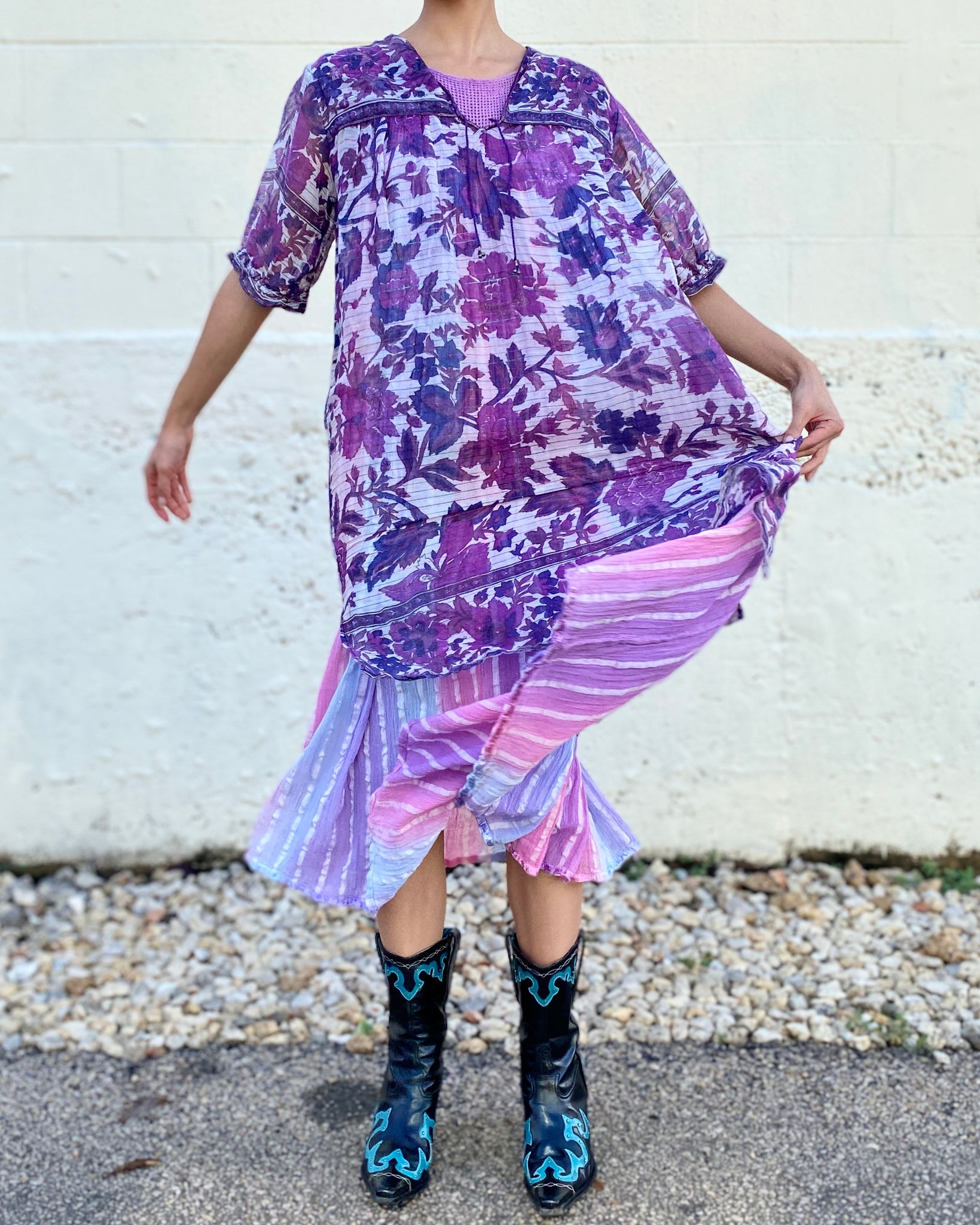 Floral Rhapsody Purple Indian Cotton Dress