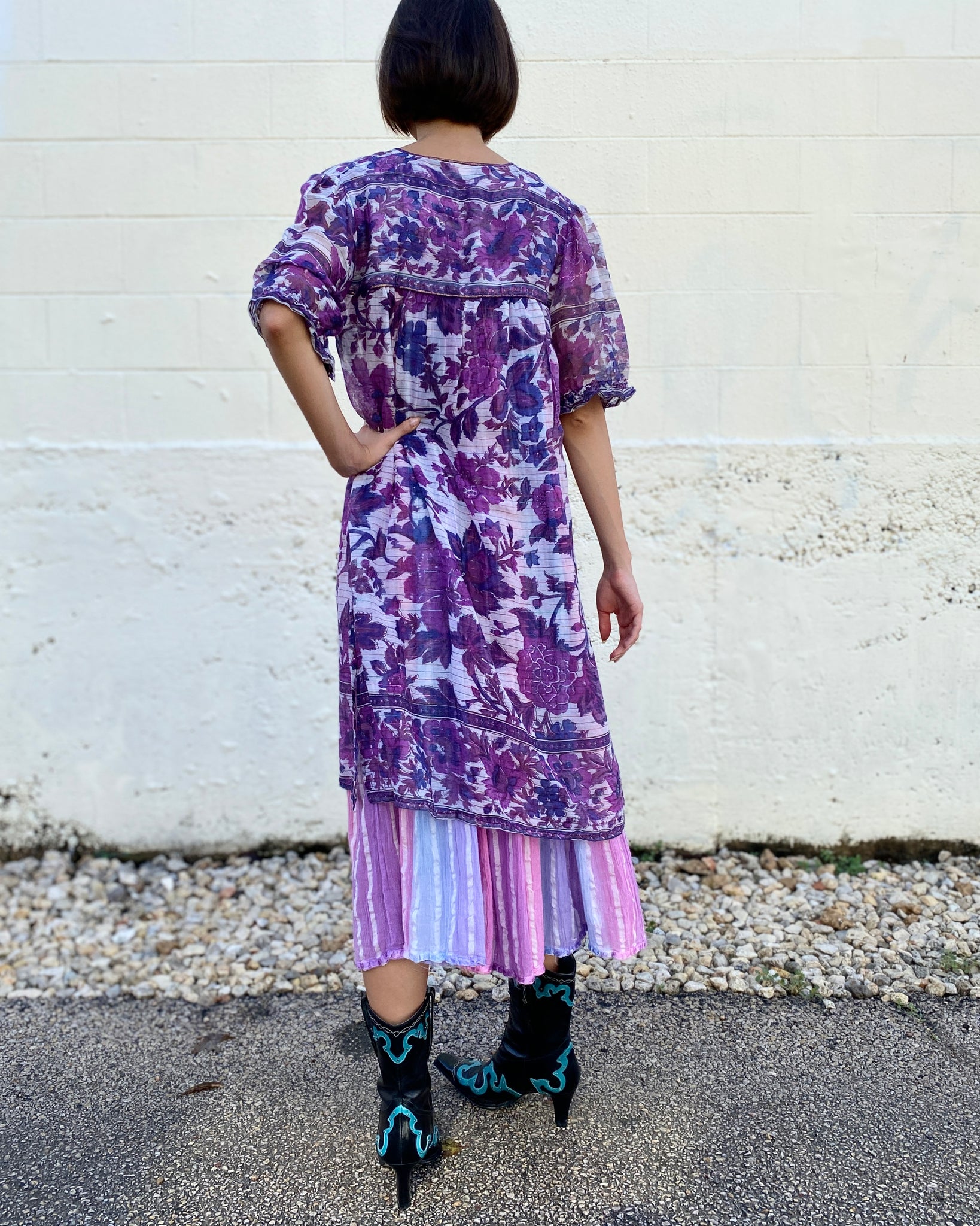 Floral Rhapsody Purple Indian Cotton Dress