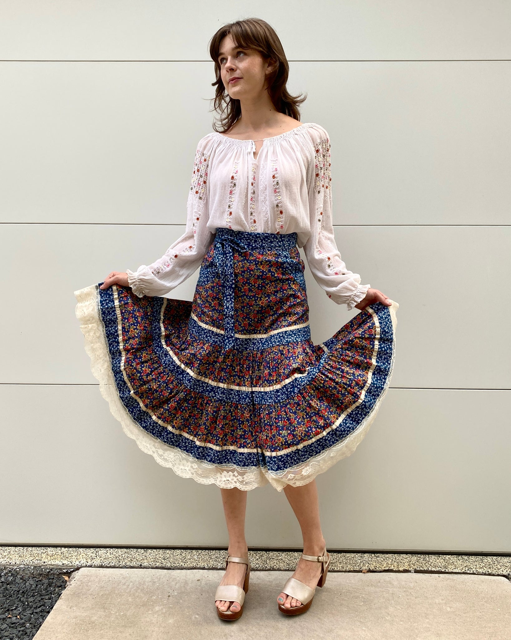 Bluebird Song Floral Gunne Sax Skirt