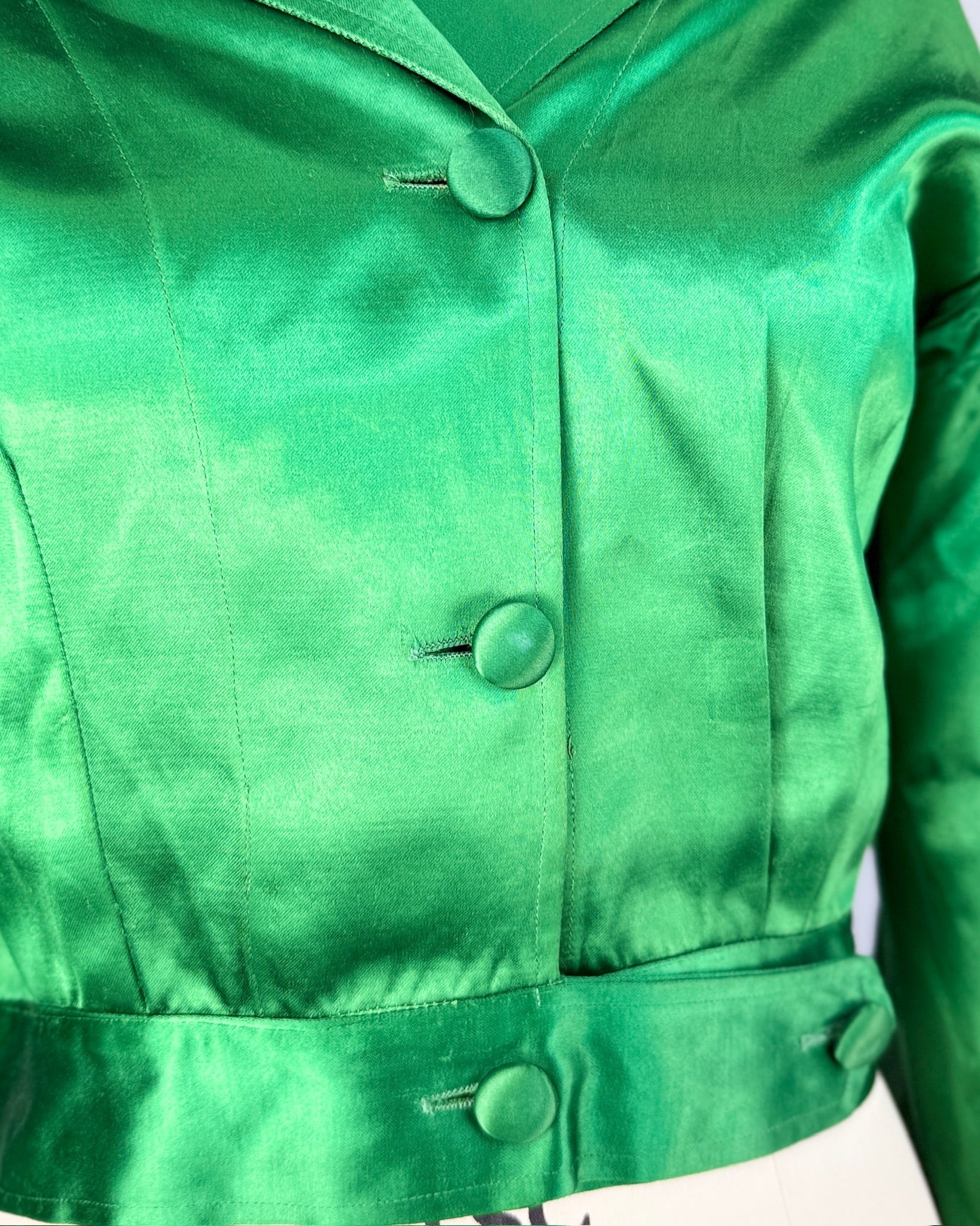 50s Emerald Satin Chainstitch Jacket