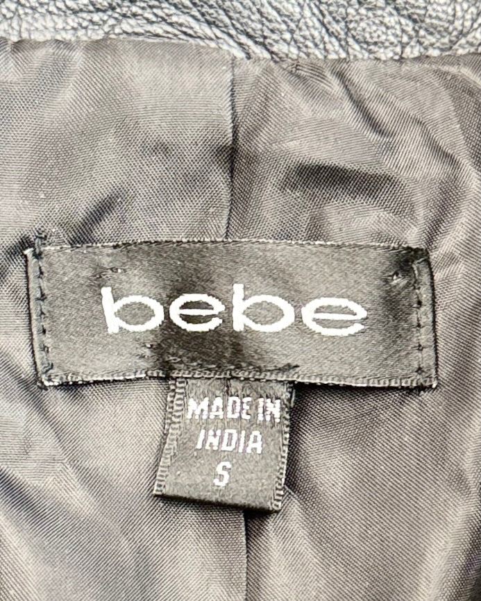 Bebe Black Leather Trench Jacket