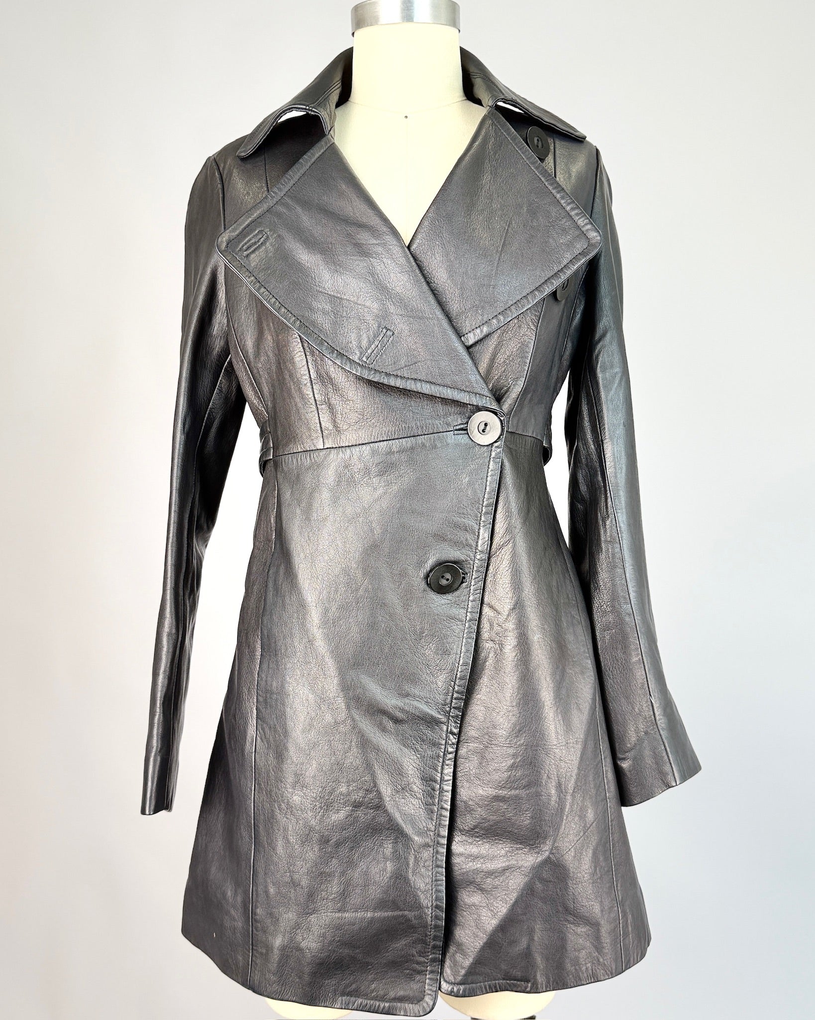 Bebe Black Leather Trench Jacket