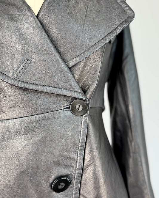 Bebe Black Leather Trench Jacket