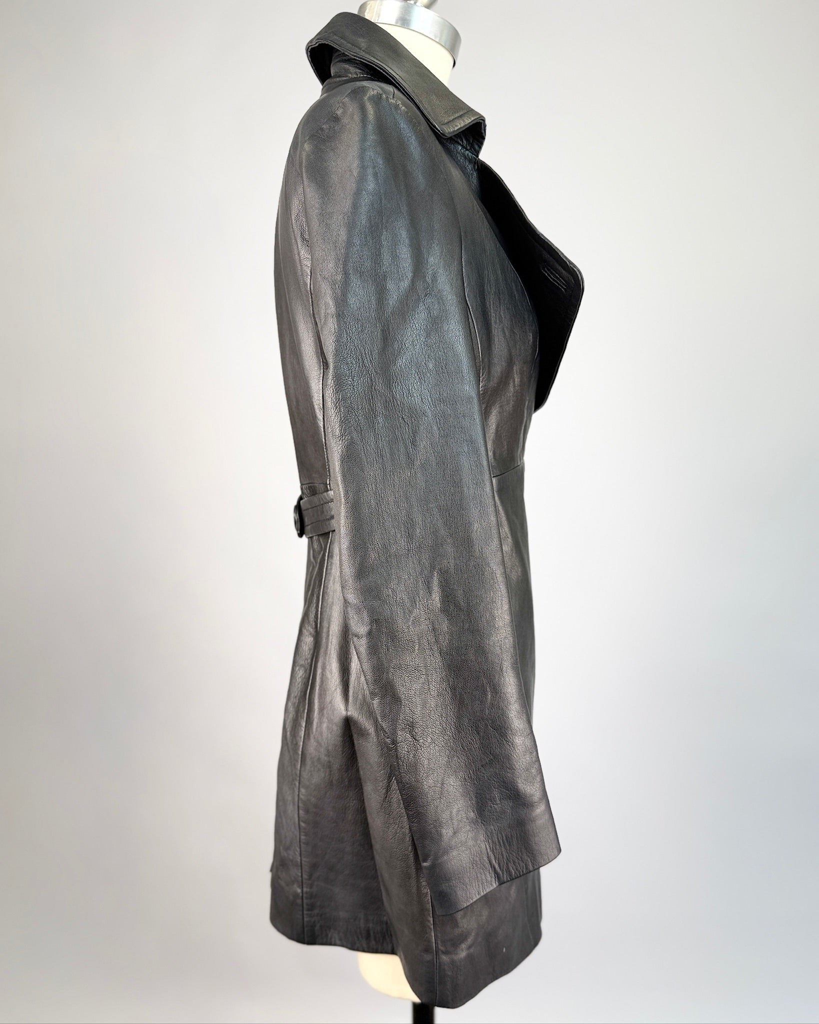 Bebe Black Leather Trench Jacket