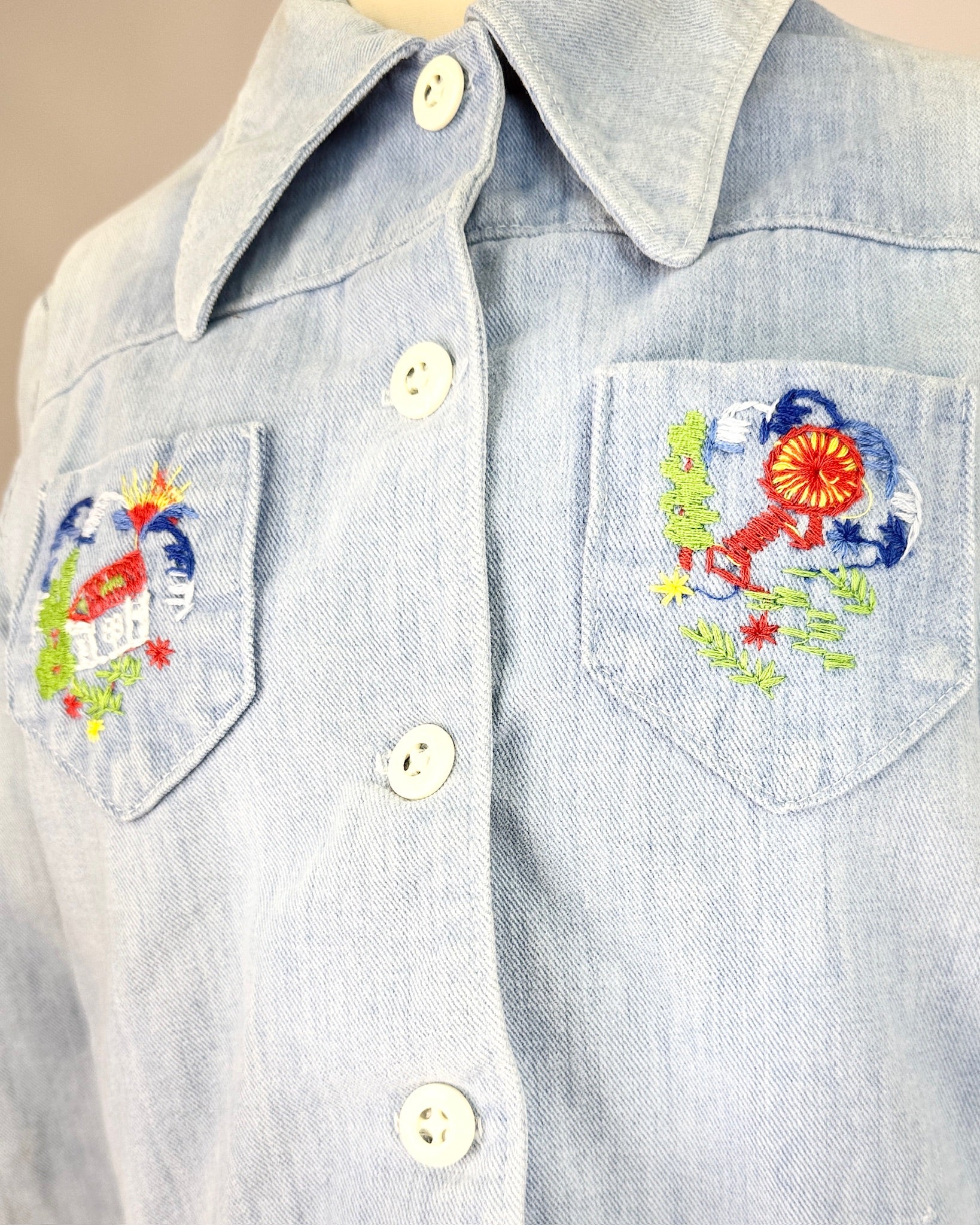 70s Baby Blue Embroidered Jacket