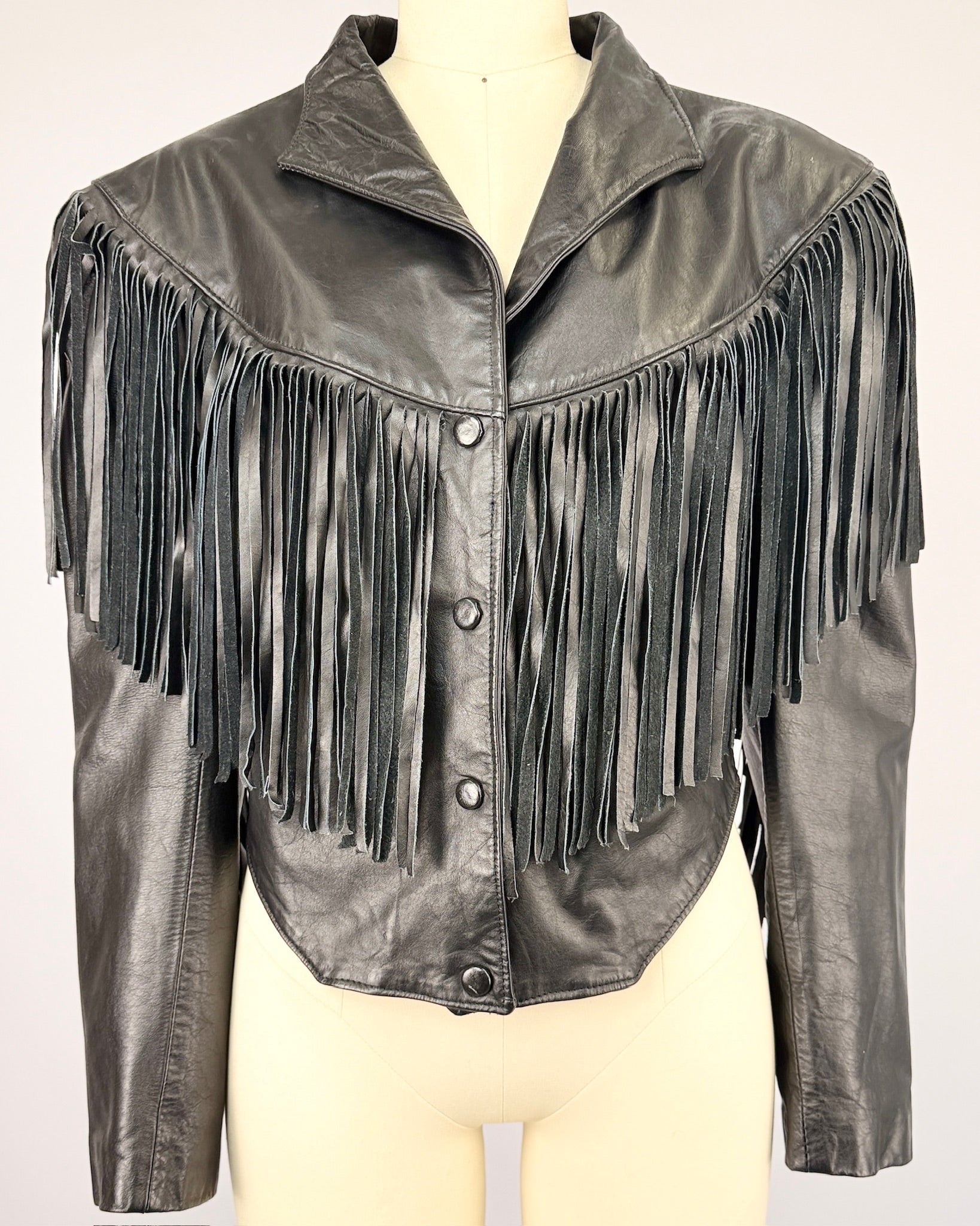 French Black Fringe Leather Jacket