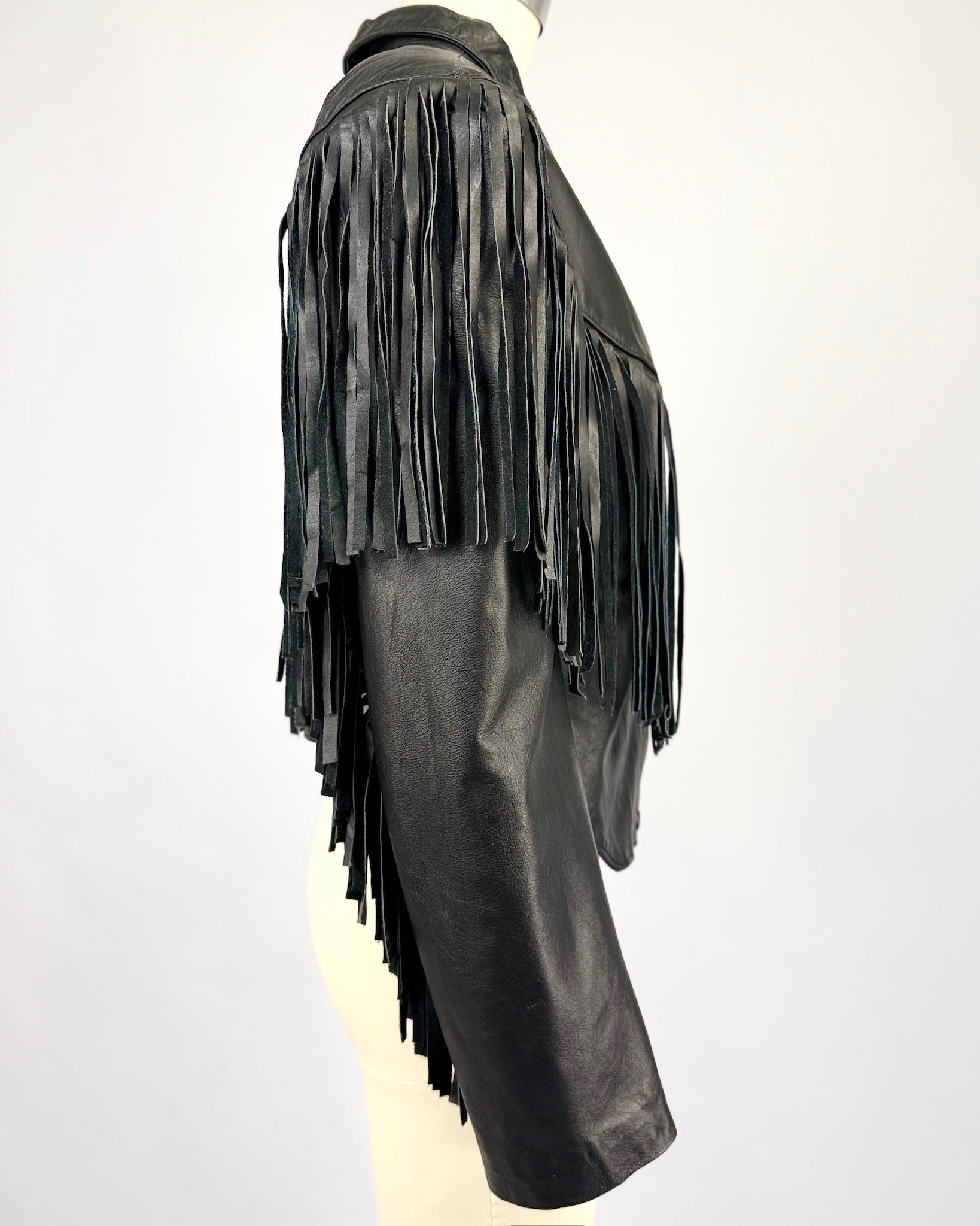 French Black Fringe Leather Jacket