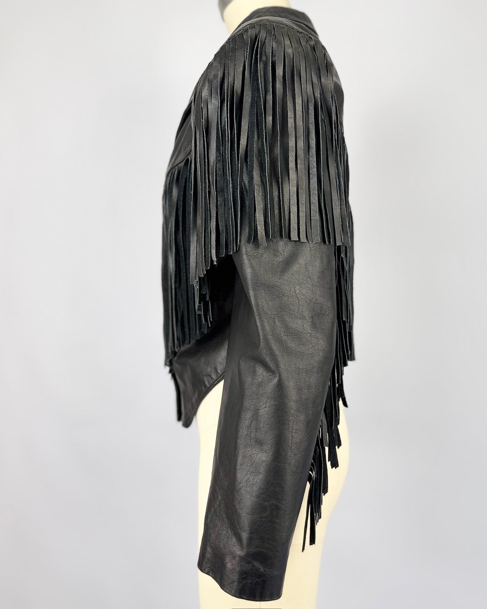 French Black Fringe Leather Jacket