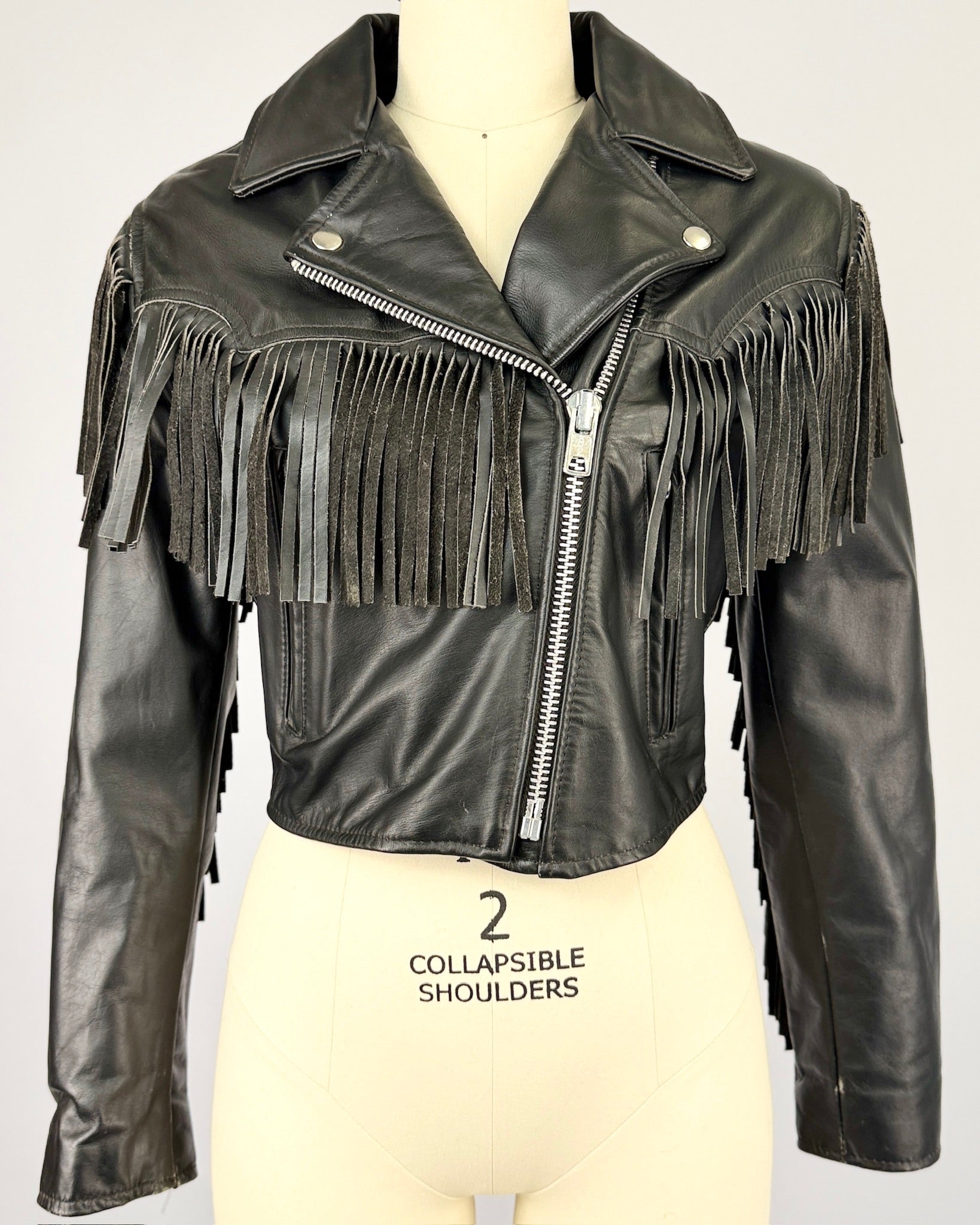 Black Leather Fringe Moto Jacket