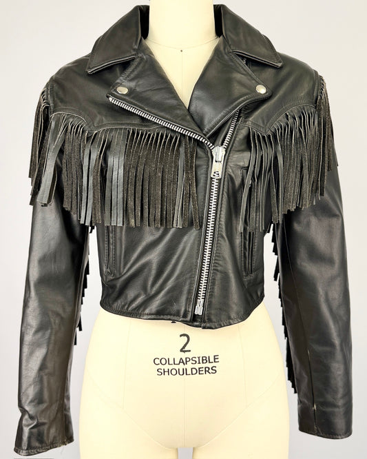 Black Leather Fringe Moto Jacket