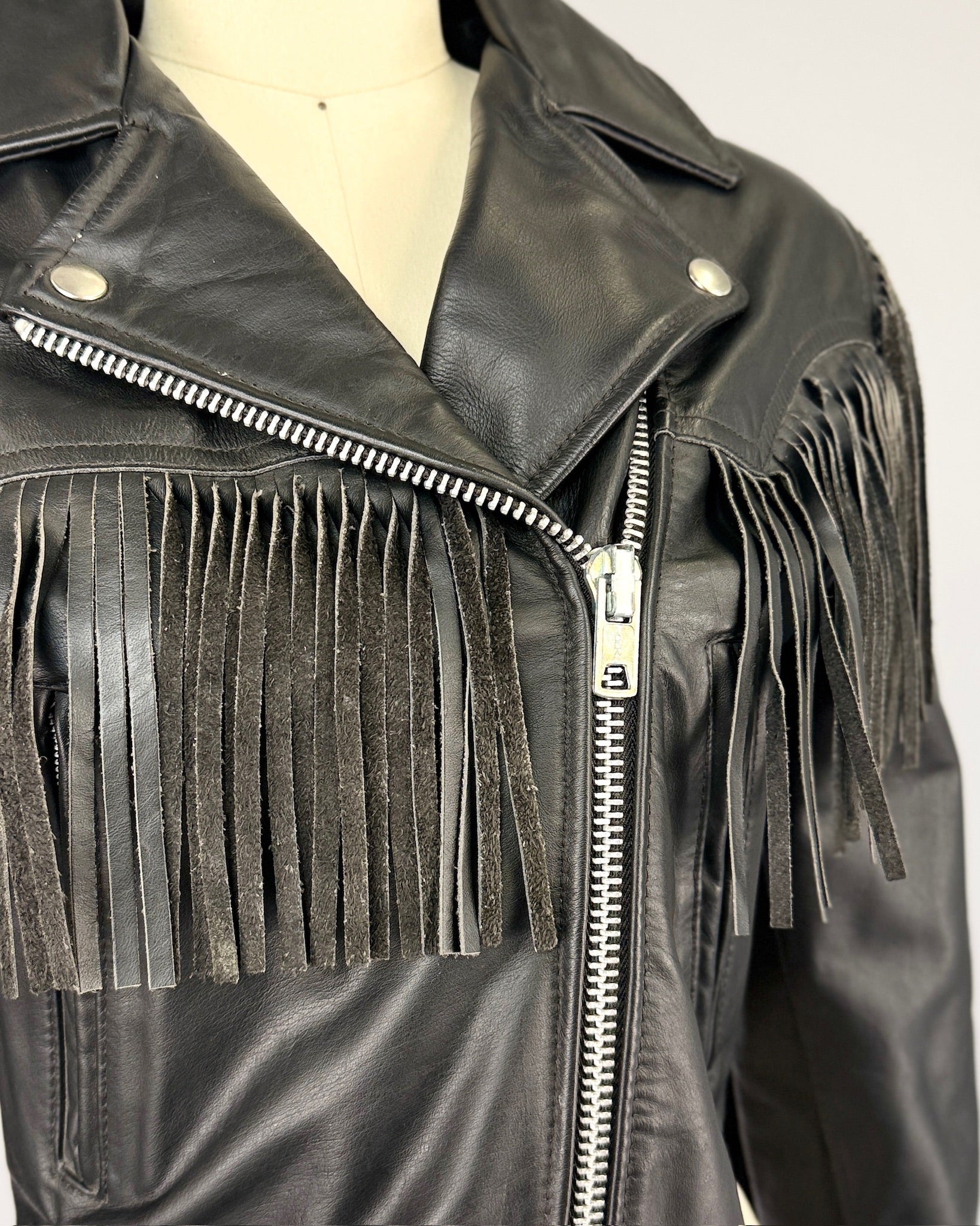 Black Leather Fringe Moto Jacket