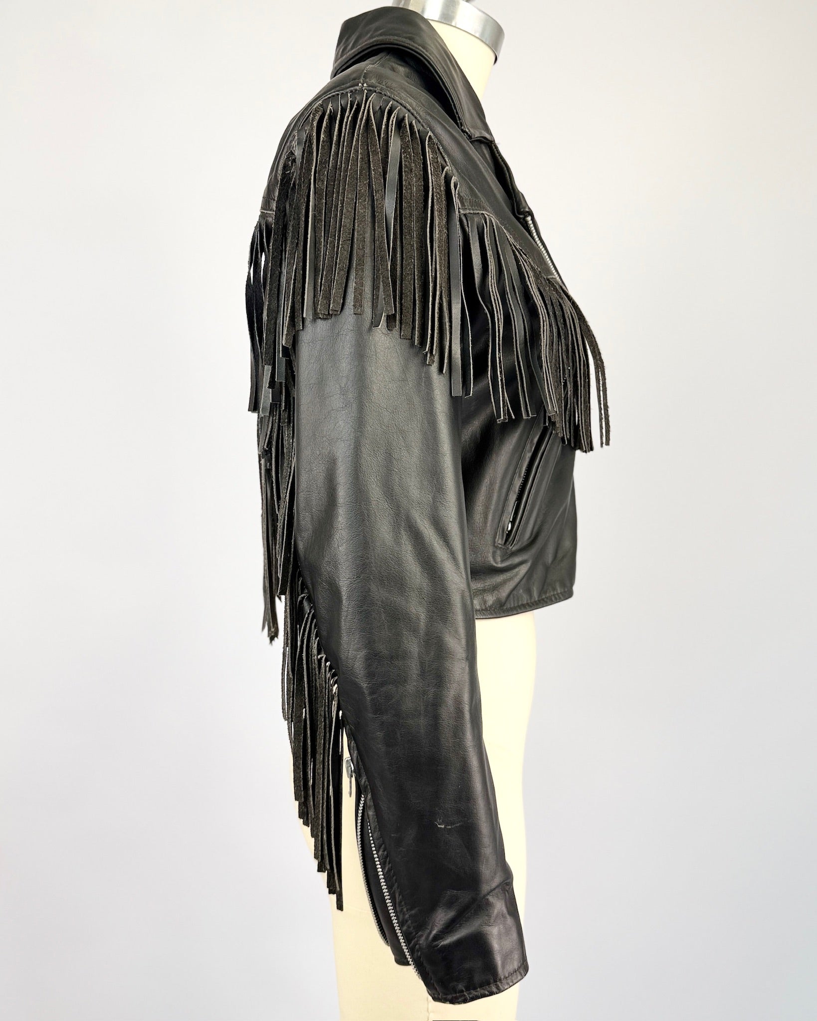 Black Leather Fringe Moto Jacket