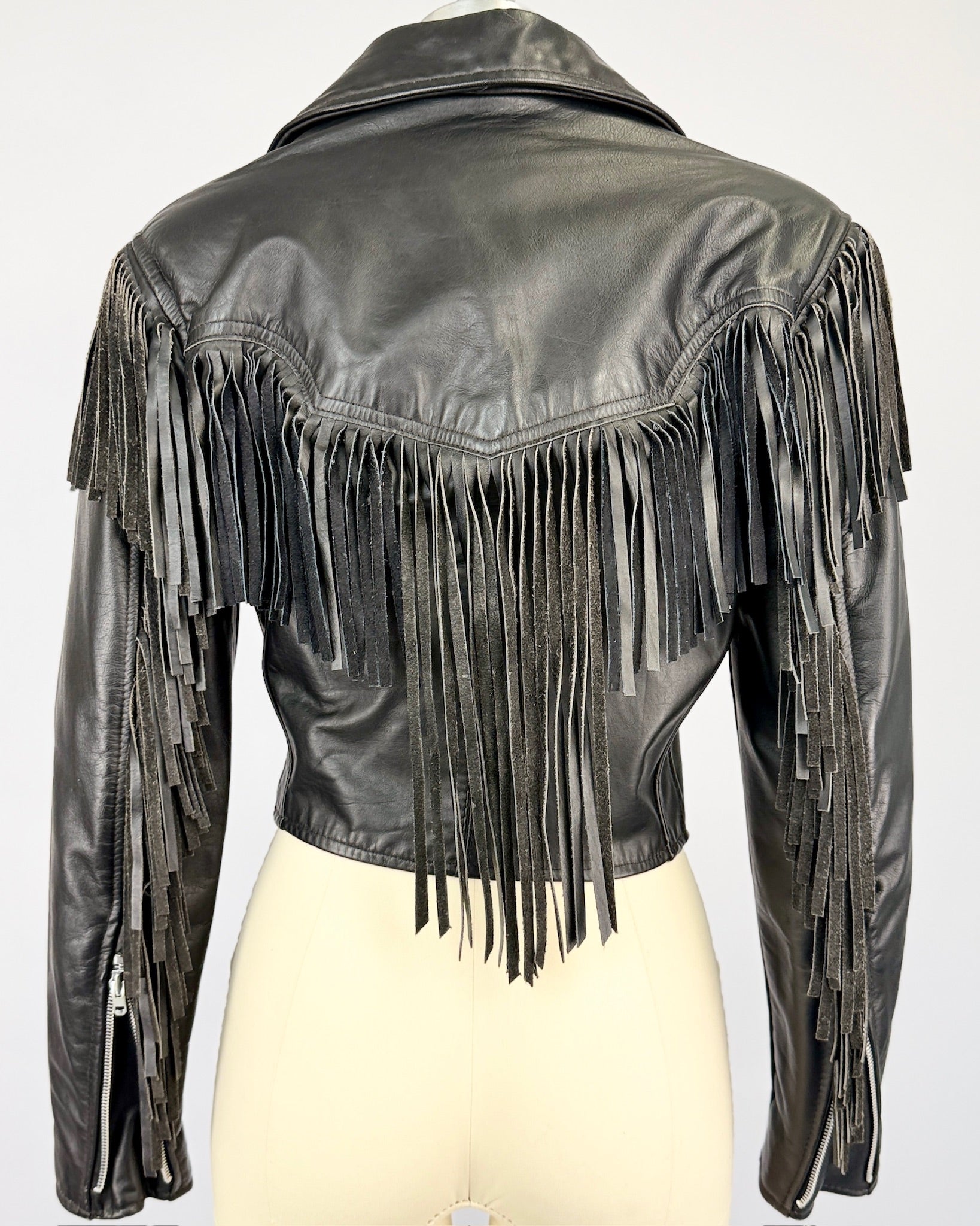 Black Leather Fringe Moto Jacket