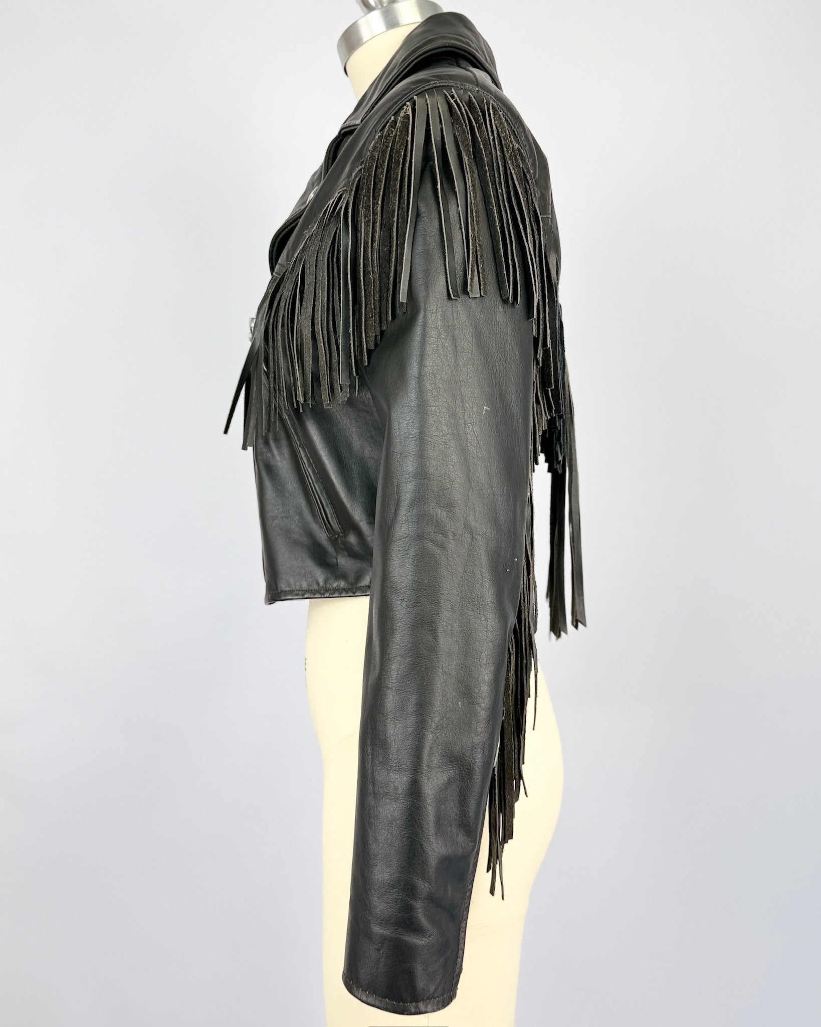 Black Leather Fringe Moto Jacket
