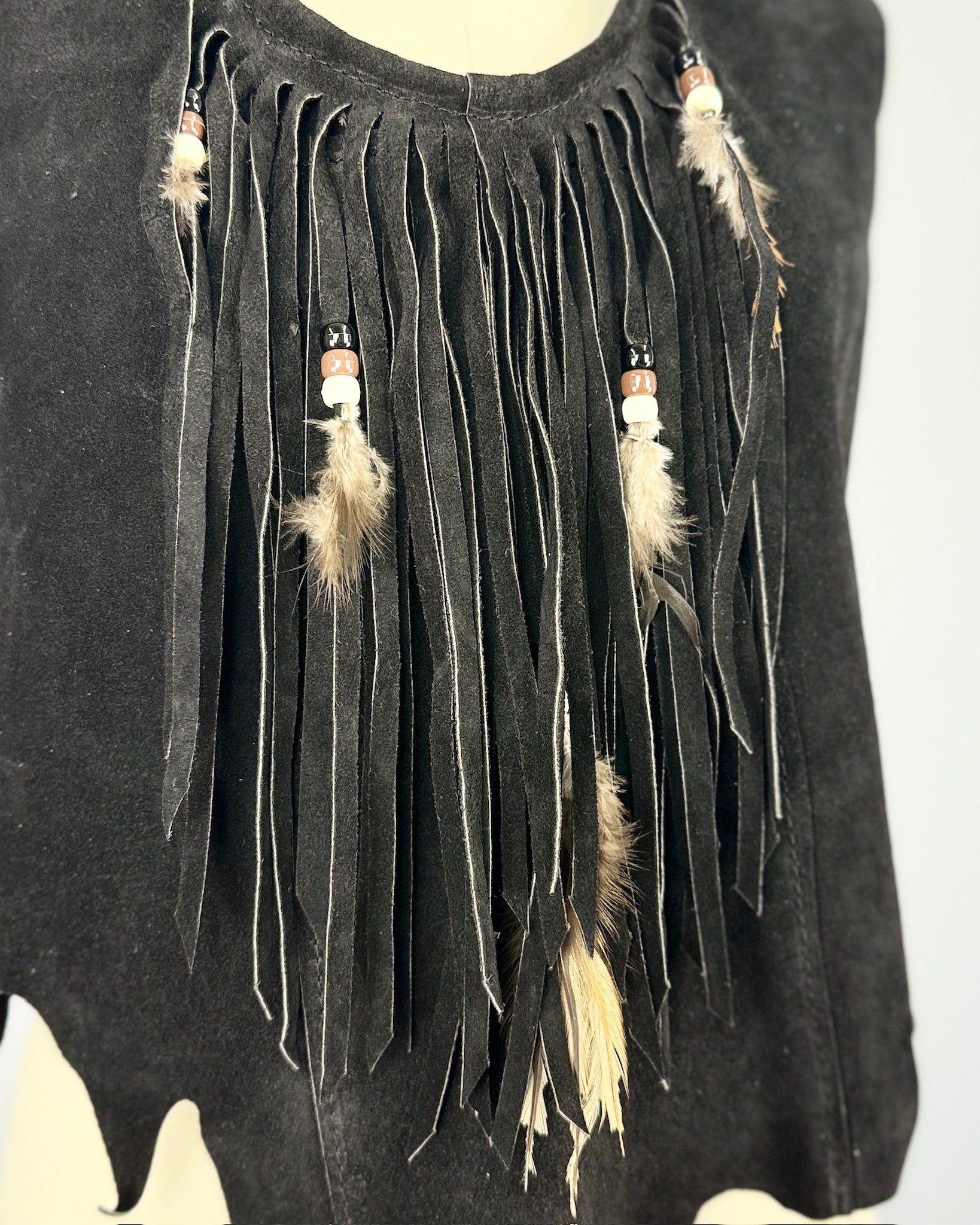 Black Suede Feather Trim Halter Top
