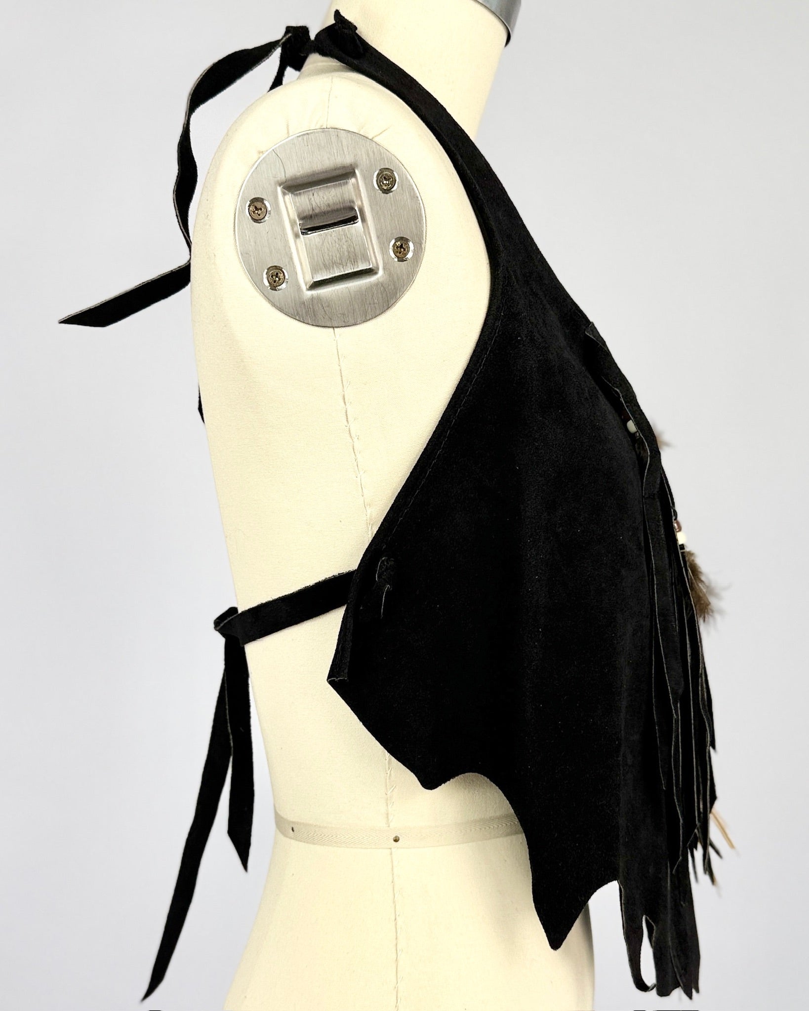 Black Suede Feather Trim Halter Top