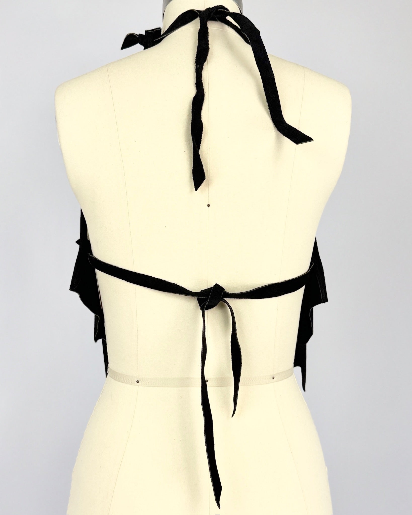 Black Suede Feather Trim Halter Top