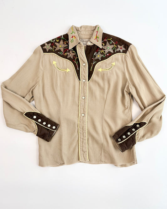 H Bar C Brown Chainstitch Pearl Snap