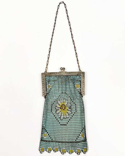 20s Blue Chainmail Daisies Bag