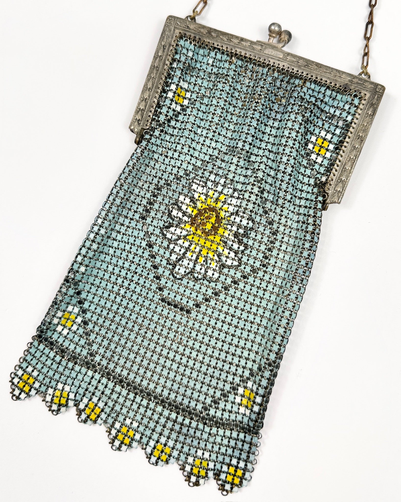 20s Blue Chainmail Daisies Bag