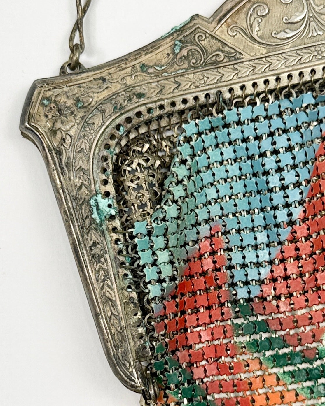 20s Turquoise and Coral Chainmail Bag
