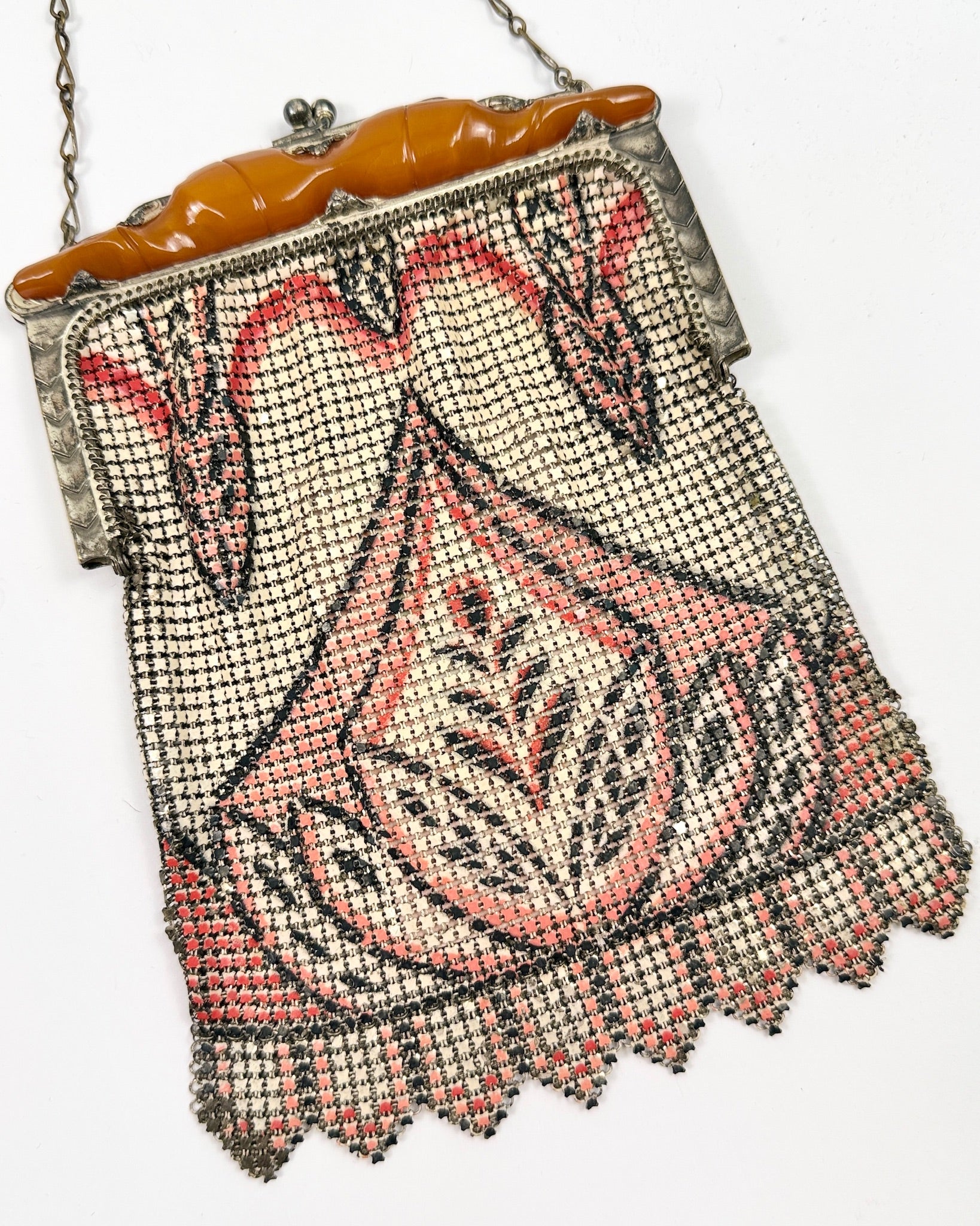 20s Coral and Cream Chainmail Bag