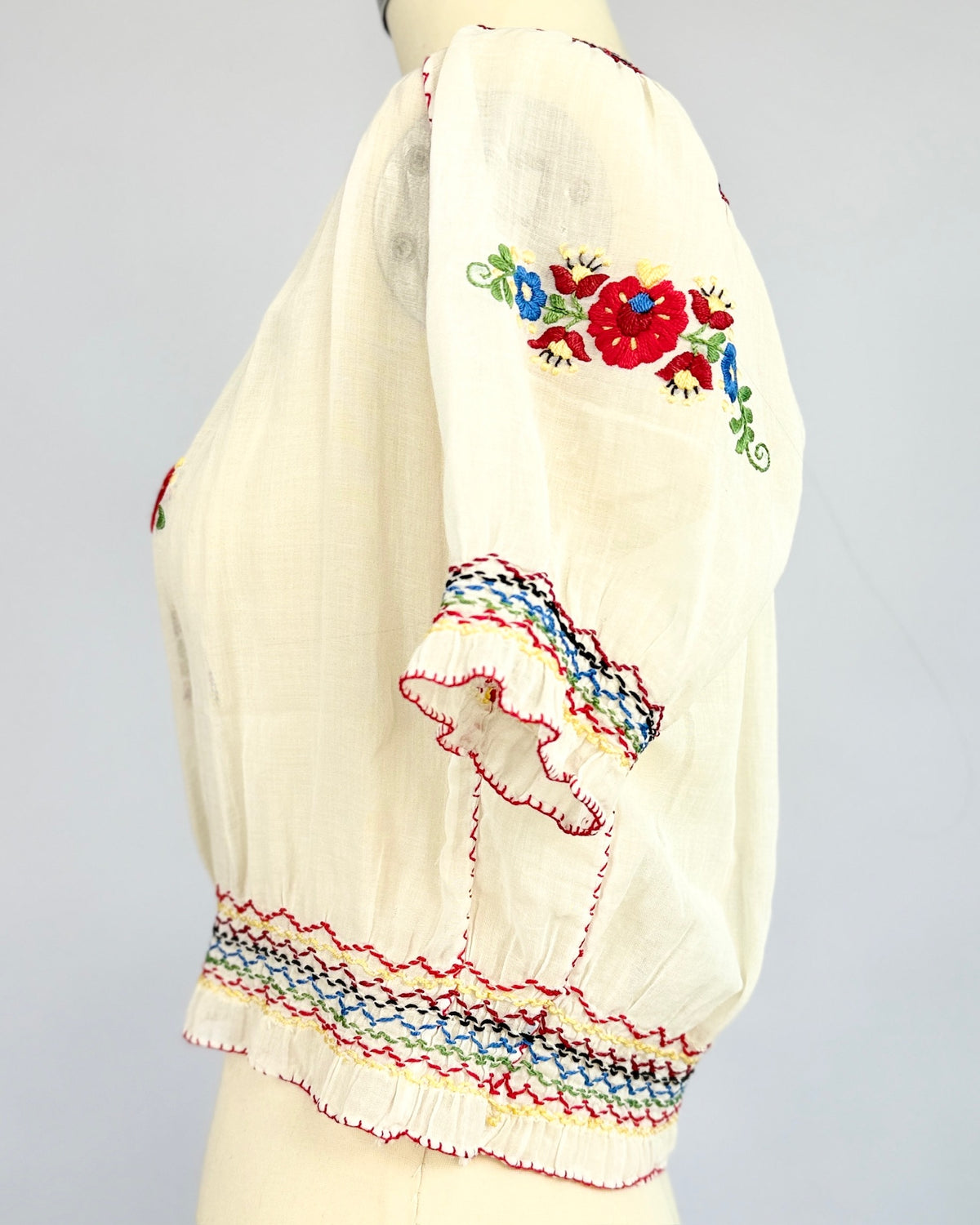 Nine Red Daisies Embroidered Blouse