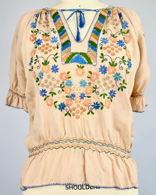 Pale Mauve Embroidered Folk Blouse