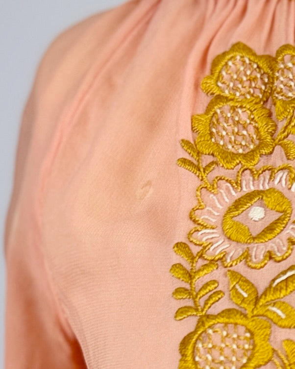 Muted Peach + Gold Embroidered Blouse