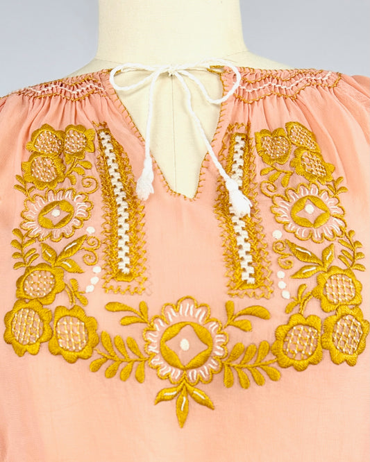 Muted Peach + Gold Embroidered Blouse