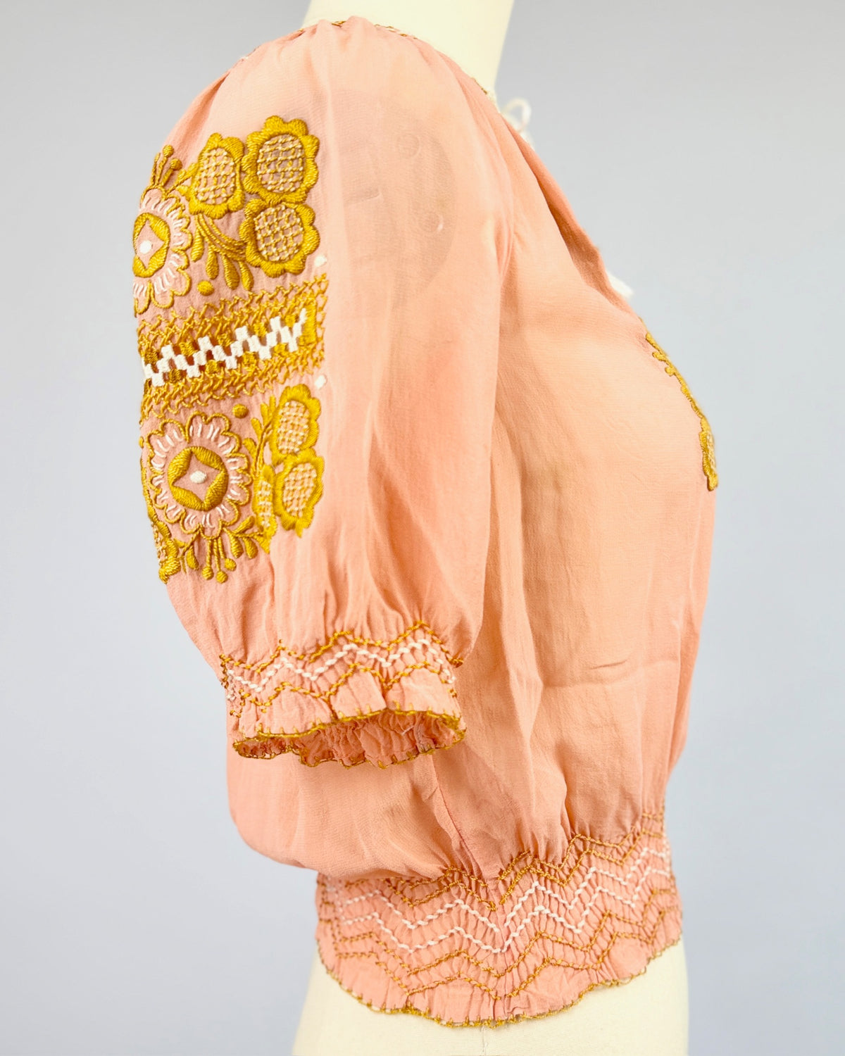 Muted Peach + Gold Embroidered Blouse