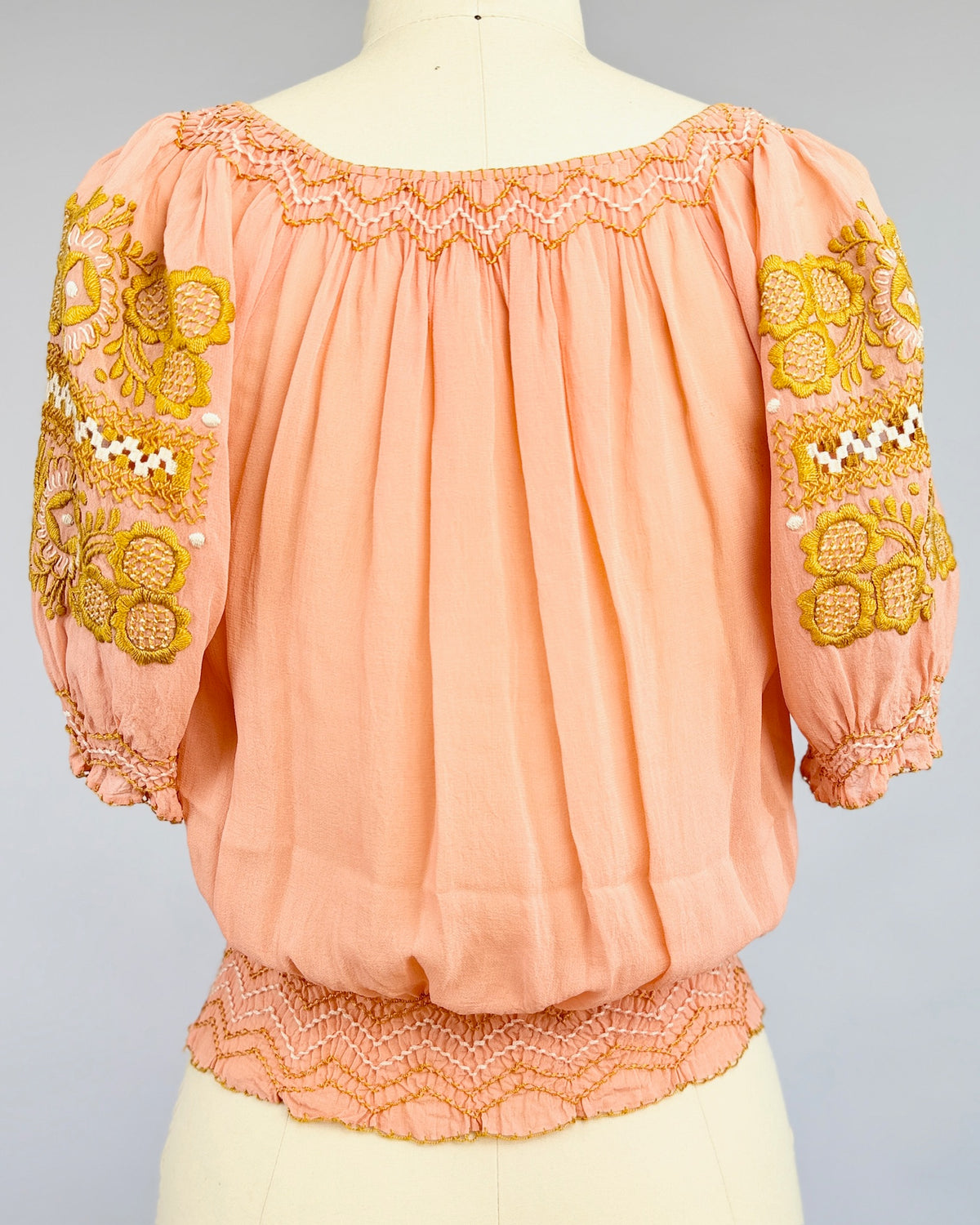 Muted Peach + Gold Embroidered Blouse