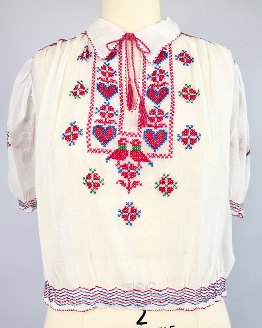 Lovebirds Cross Stitch Embroidered Blouse