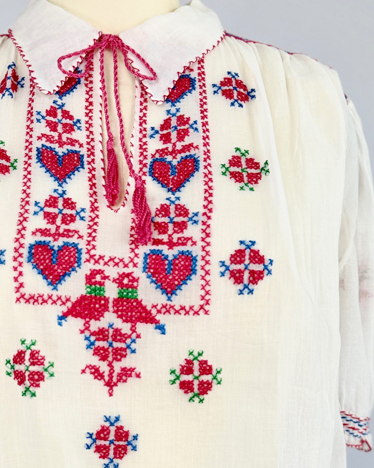 Lovebirds Cross Stitch Embroidered Blouse