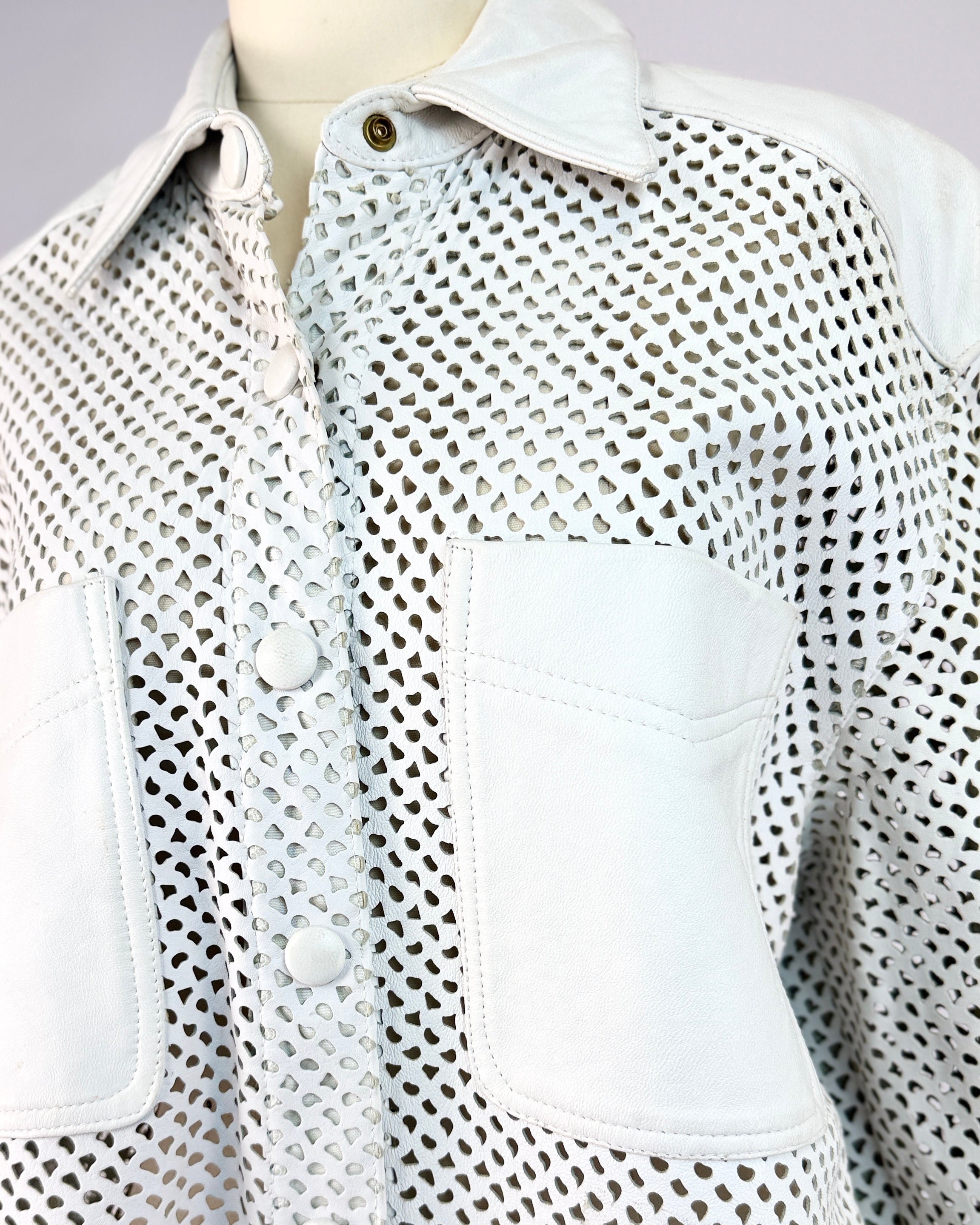80s White Leather Perforated Shirt