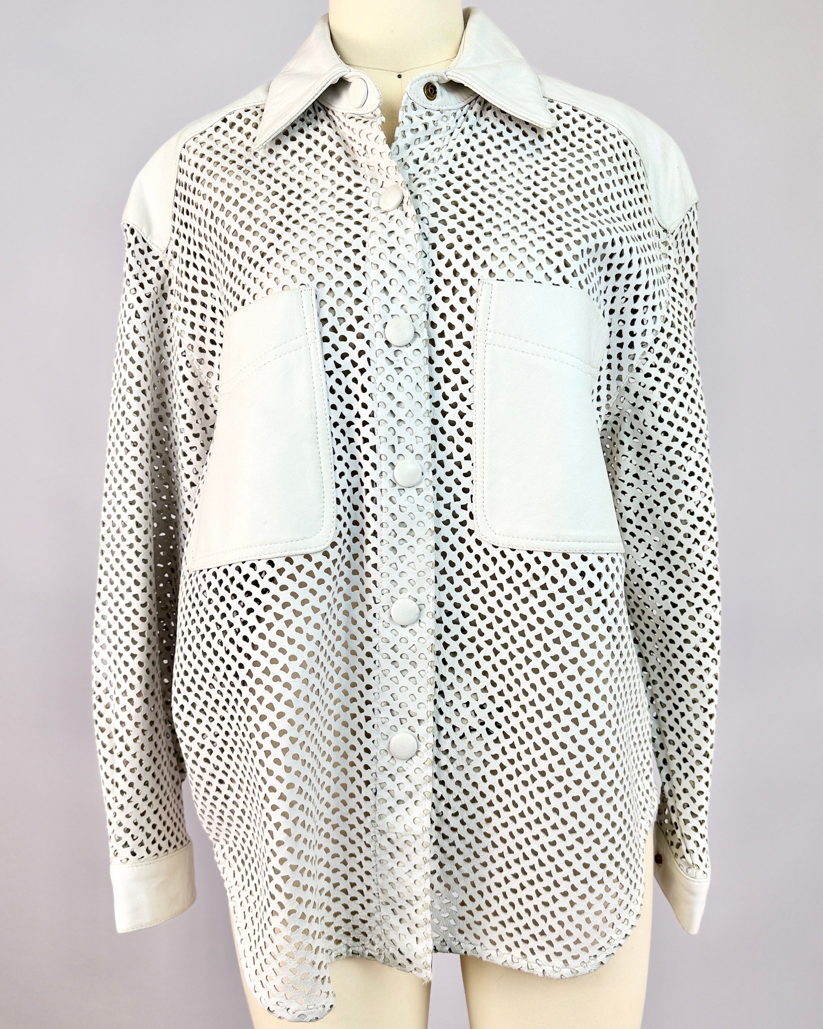 80s White Leather Perforated Shirt