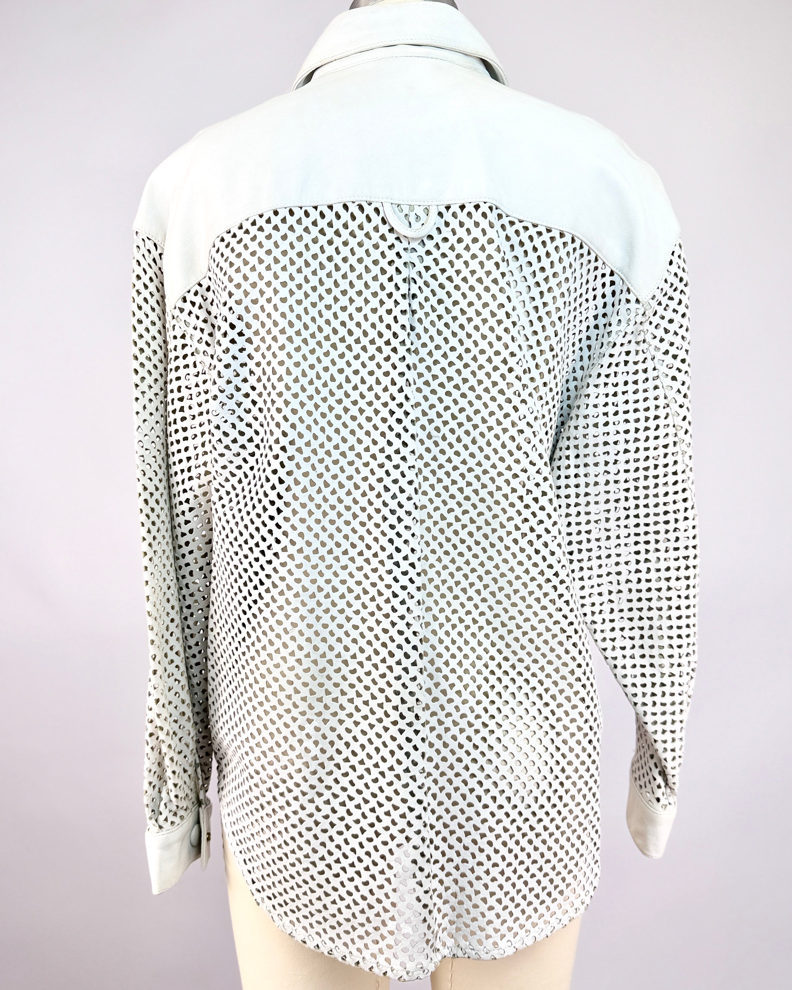 80s White Leather Perforated Shirt