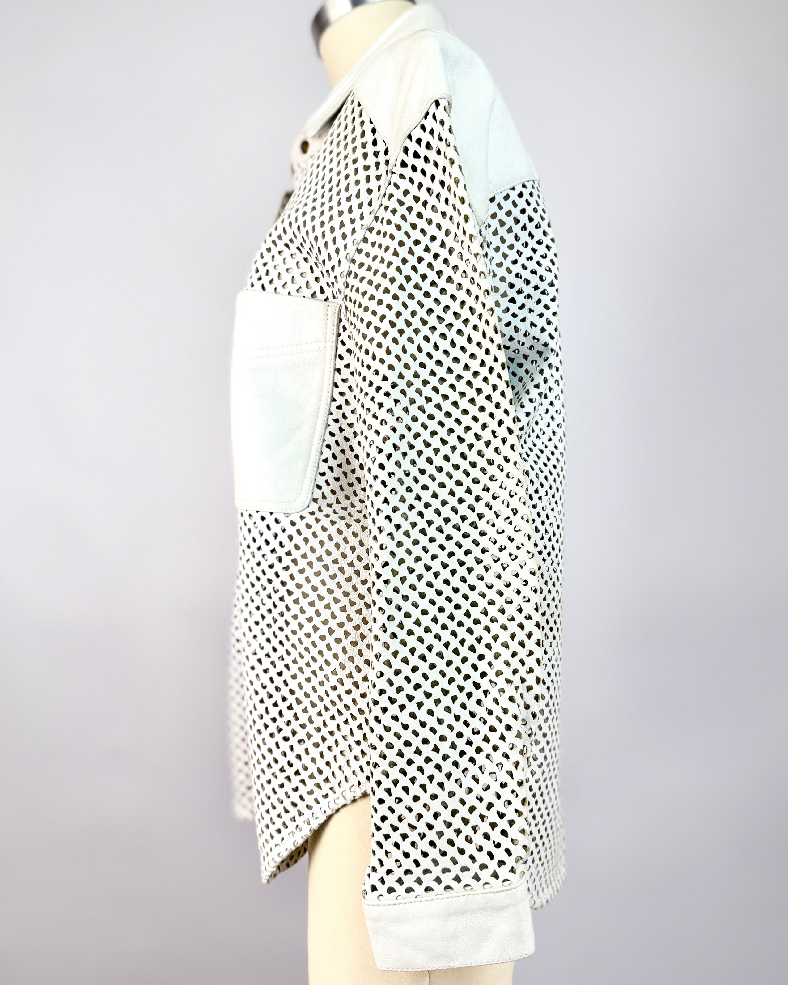 80s White Leather Perforated Shirt