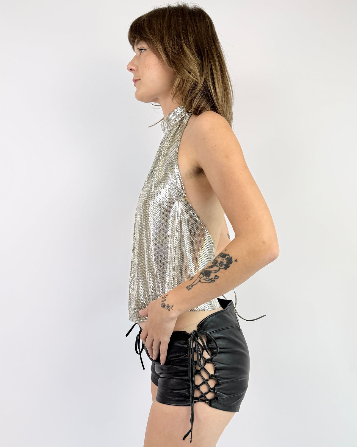 Black Leather Tie Me Up Hot Shorts