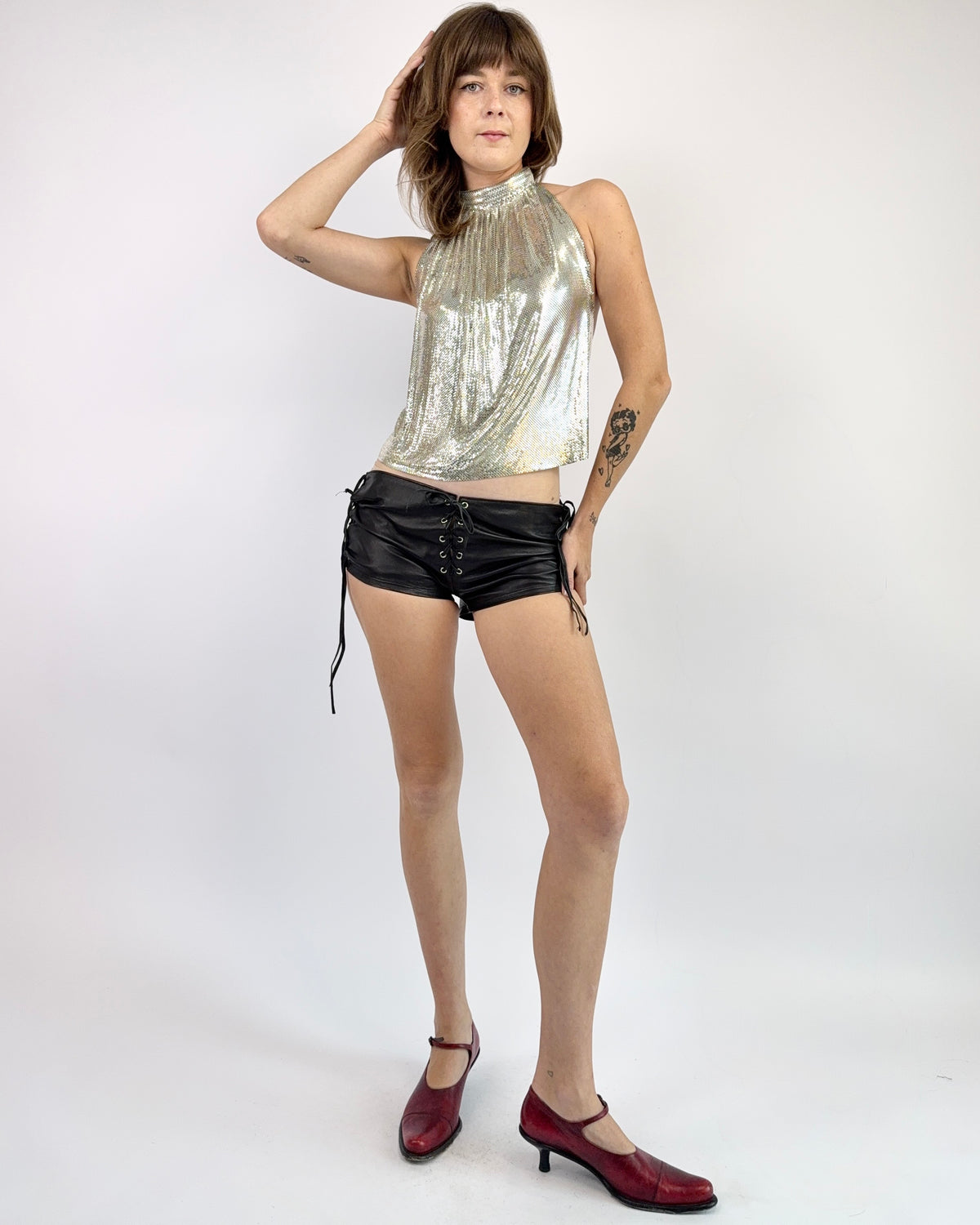 Black Leather Tie Me Up Hot Shorts