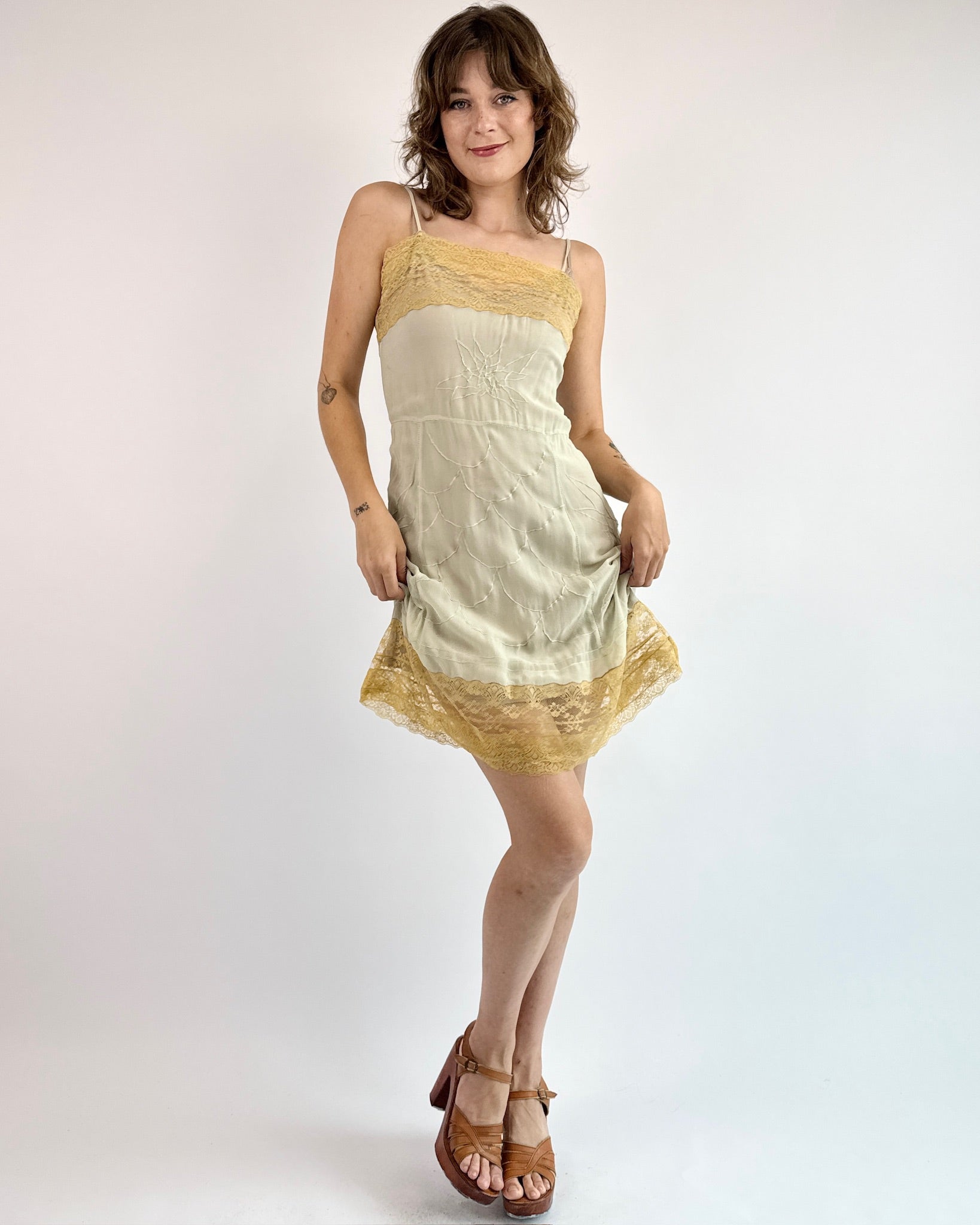 1920s Mint To Be Lace Silk Slip